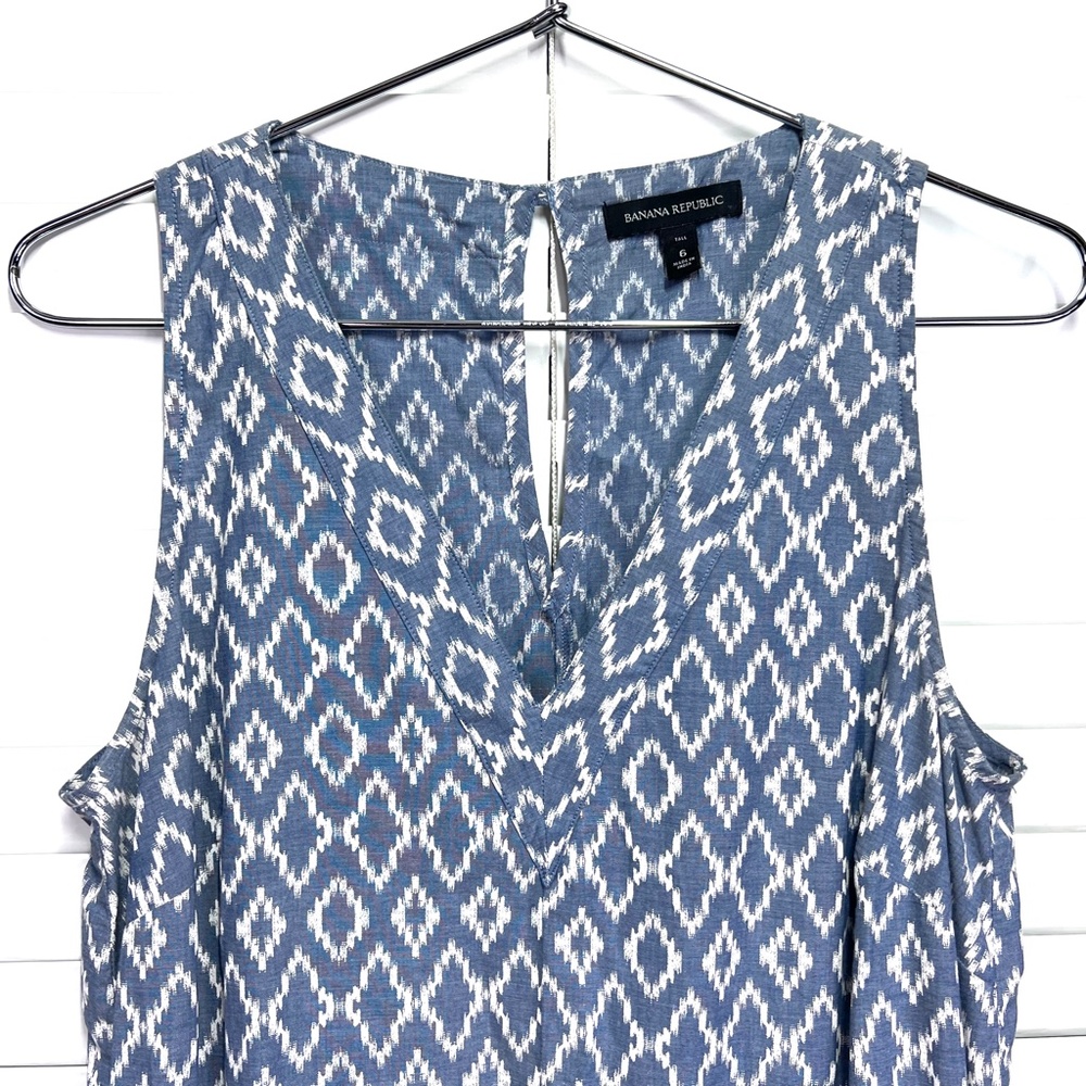 🚫SOLD! NWOT |•BANANA REPUBLIC•| Blue & White Print Shorts Romper Size 6 Tall - Picture 3 of 12
